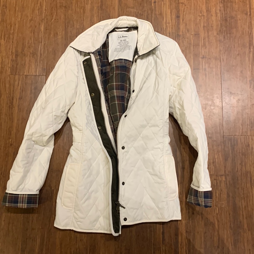 L.L. Bean white quilted riding jacket
